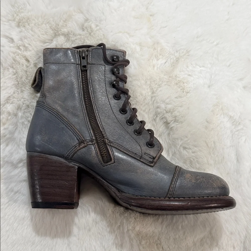 BED|STU Distressed Gray Leather Heeled Boots - Picture 6 of 13